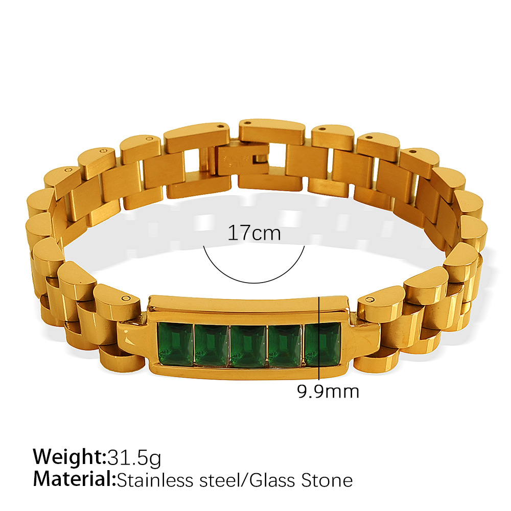 1 Piece Simple Series Retro Geometric Stainless Steel  Gold Color Zircon Women's Chain Bracelets 